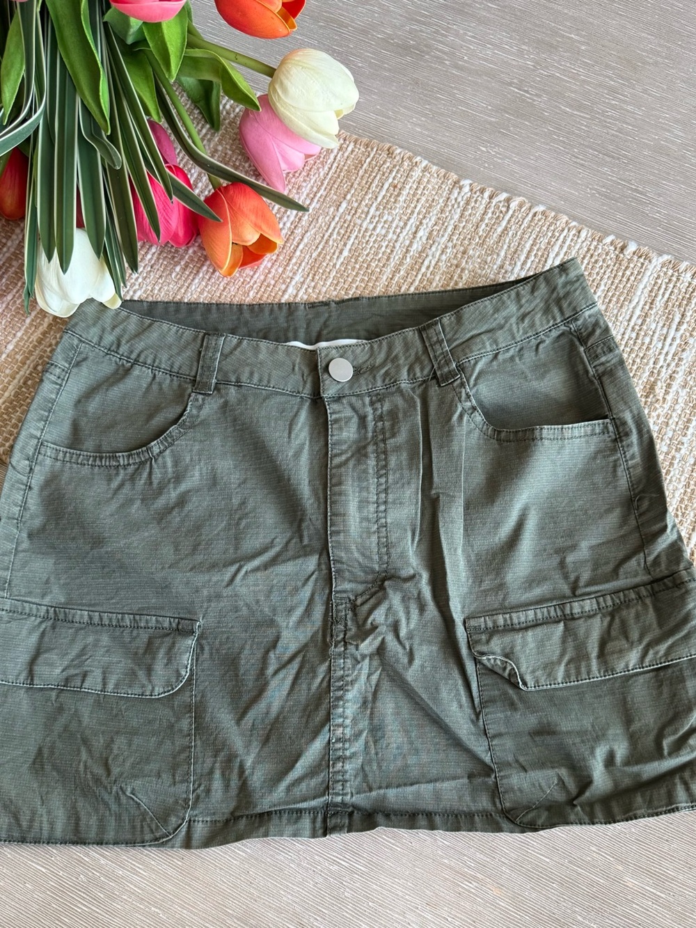 Altar'd State Olive Cargo Pocket Mini Skirt